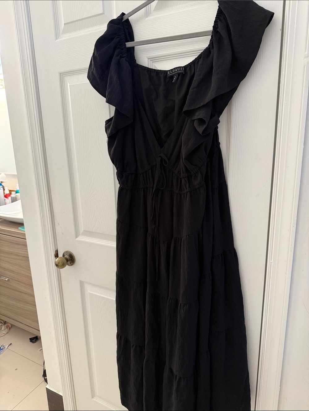 NWOT Eloquii Black Ruffle-Tier Maxi Dress